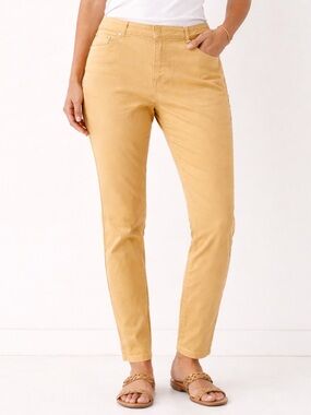 Tribal Mustard Yellow Pull On Skinny Jeans Size 14 Stretch Mid Rise